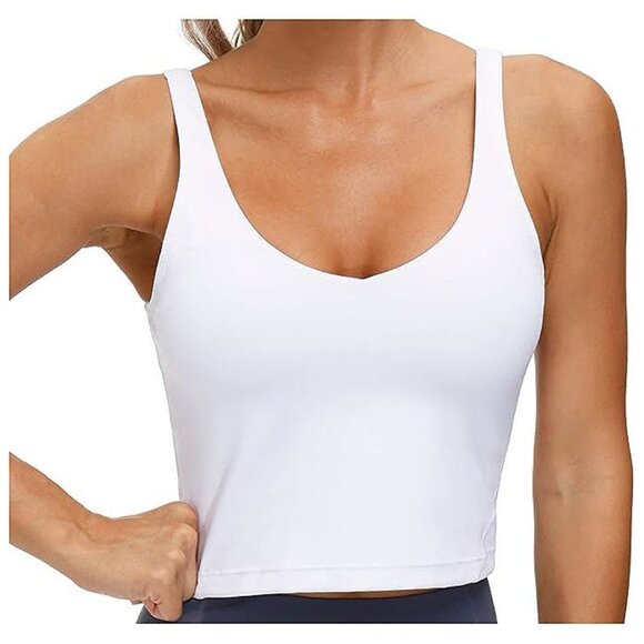 Tops - Womens' Sports Bra Longline Wirefree Padded with Medium Support White